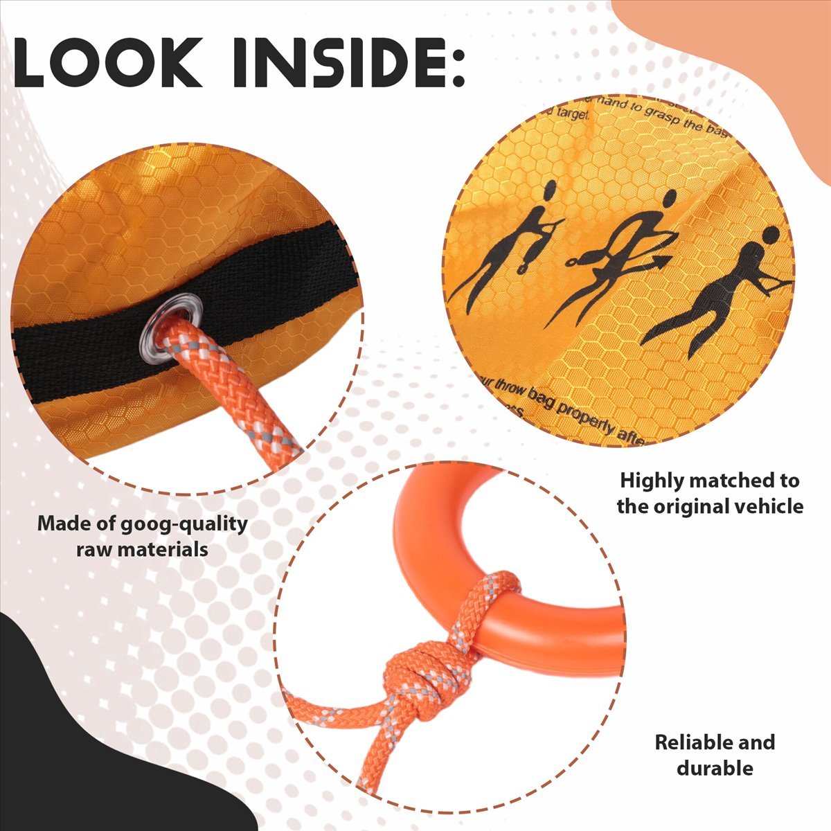 Rescue Rope Throw - ハッピーニュー - 反射材付き投げロープと投げ袋、水上救助用フローテーションレスキューロープ、ボート、カヤック、氷上釣り用
