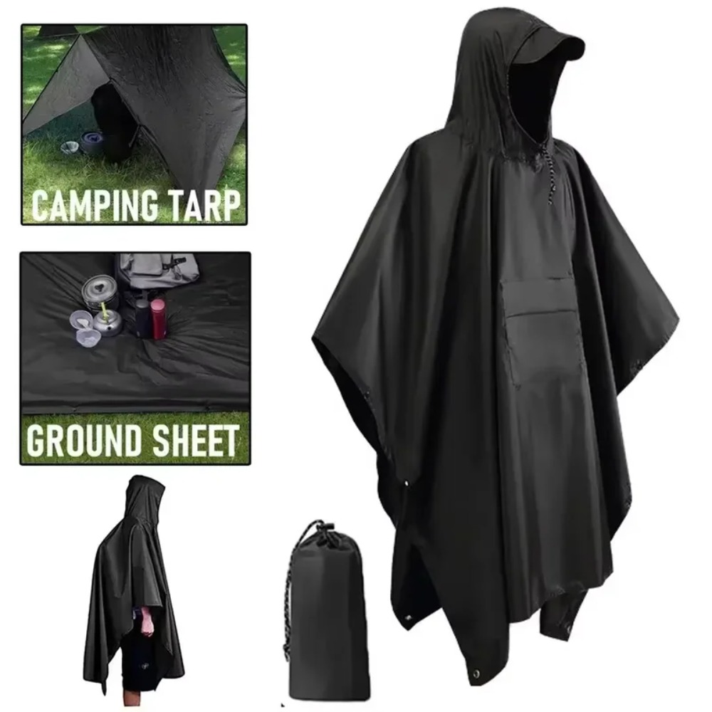 屋外多機能 3 in 1 軍用レインポンチョ フード付き防水 - Emergency Poncho Rain のレビューと価格