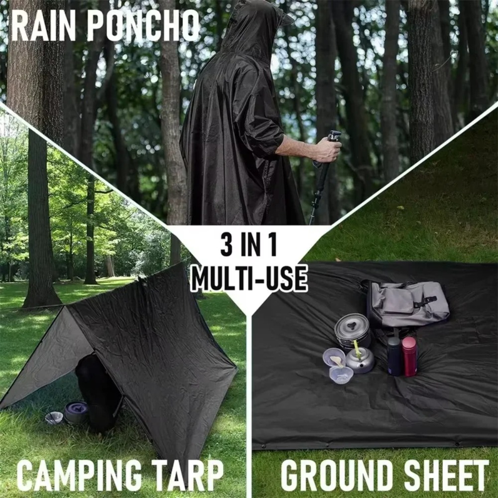 屋外多機能 3 in 1 軍用レインポンチョ フード付き防水 - Emergency Poncho Rain のレビューと価格